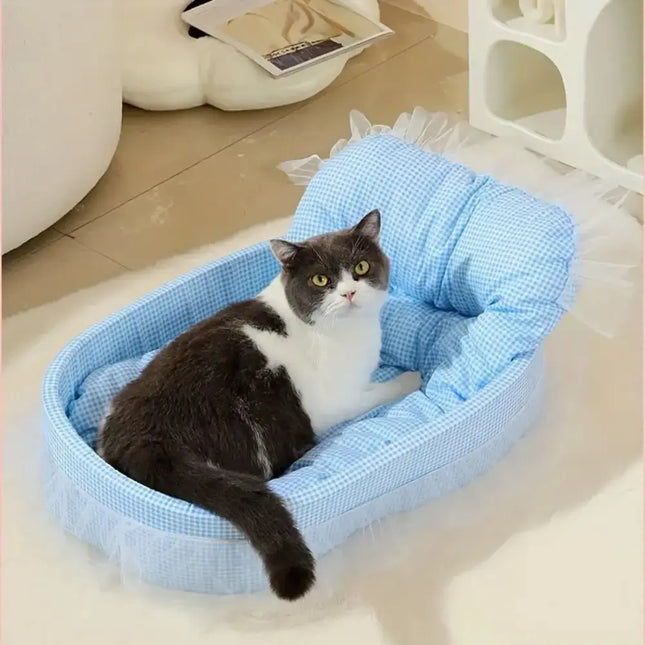 MyGiftHome Gauze-Edged Cat Bed Washable and Removable Pet Mat-Blue