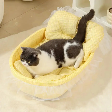 MyGiftHome Gauze-Edged Cat Bed Washable and Removable Pet Mat-Yellow