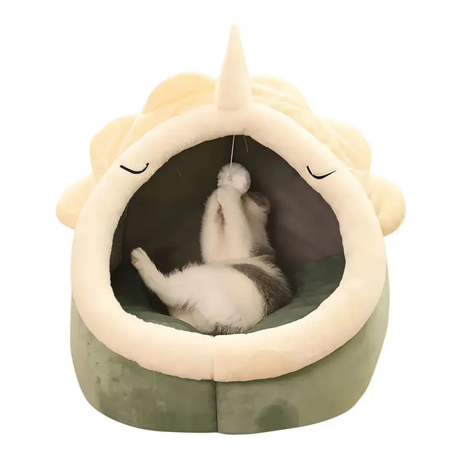 MyGiftHome Cartoon Cat Bed Cave Semi-Closed Cave Nest-Green Dinosaur