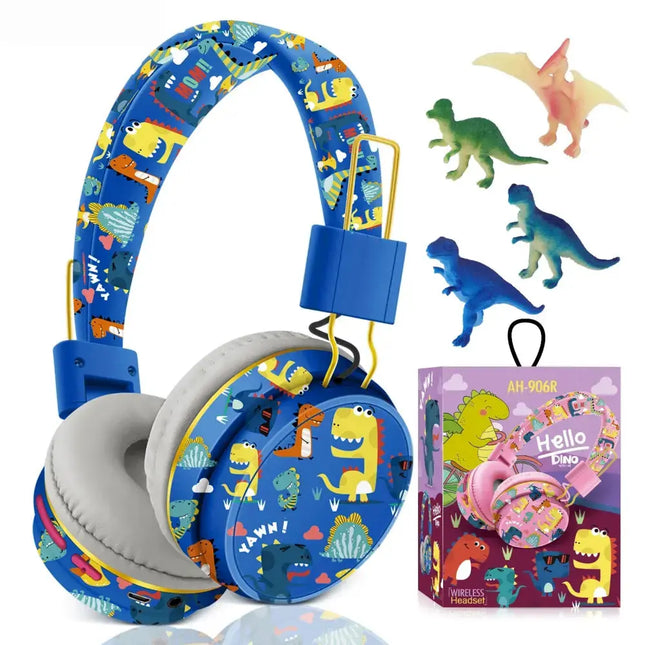 MyGiftHome Dinosaur Kids Headphones Wirless Bluetooth Headset-Blue