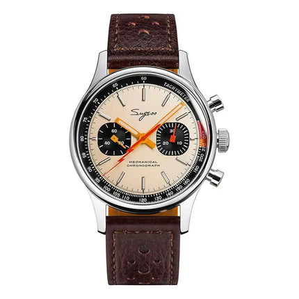 MyGiftHome Men's Mechanical Chronograph Manual Winding Luminous Watch (SUGESS)-Cream
