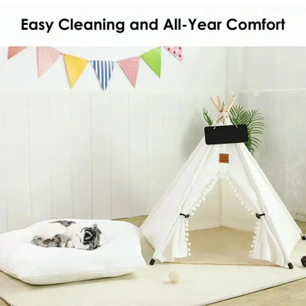 MyGiftHome Pet Teepee Tent for Cats & Dogs Bed with Nameplate-White