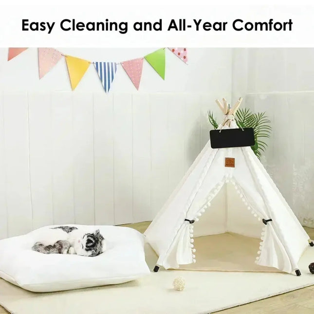 MyGiftHome Pet Teepee Tent for Cats & Dogs Bed with Nameplate-White