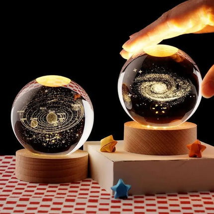MyGiftHome Galaxy Crystal Ball Night Light with Wooden Base