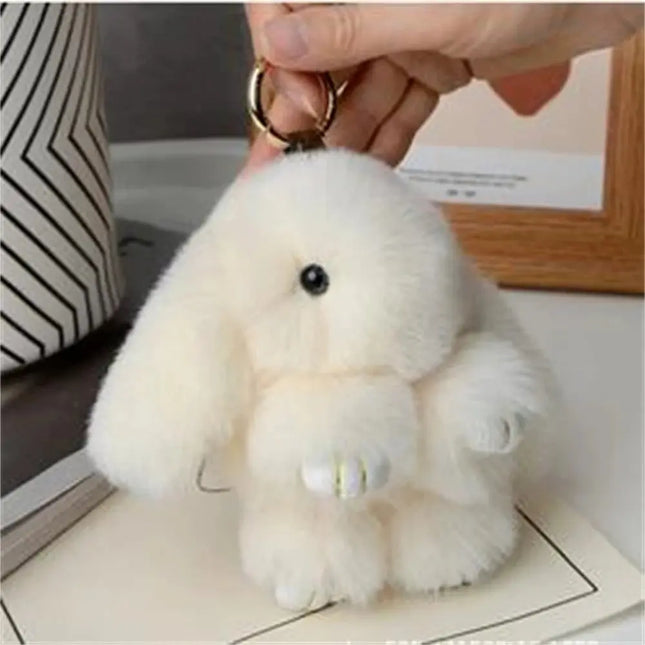 MyGiftHome Soft Fluffy Rabbit Keychain Bunny Bag Pendant-White