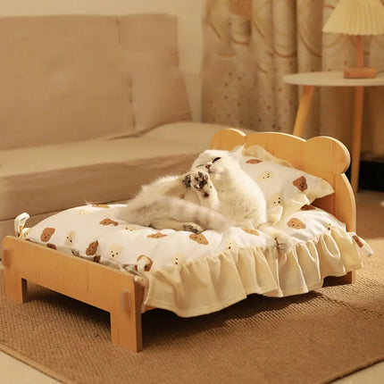 MyGiftHome Cat Bed with Quilt Wooden Indoor Pet Bed