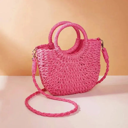MyGiftHome Women's Handwoven Straw Handbag Crossbody Shoulder Bag-Hot Pink