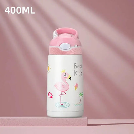 MyGiftHome 14oz Cartoon Kids Thermos Bottle with Safty Lock-Pink