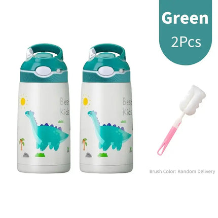 MyGiftHome 14oz Cartoon Kids Thermos Bottle with Safty Lock-Green 2pcs