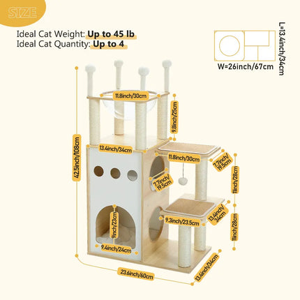 MyGiftHome Modern Cat Tower with Condos and Clear Capsule Nest