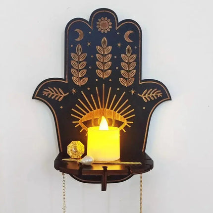 MyGiftHome Wall Mounted Candle Holder Wooden Crystal Display Shelf-Palm