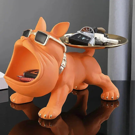 MyGiftHome Resin Bulldog Tray Statue Candy Dish Key Holder