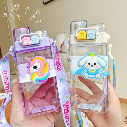 MyGiftHome 18oz Kids Square Water Bottle with Dual-Spout Design MyGiftHome