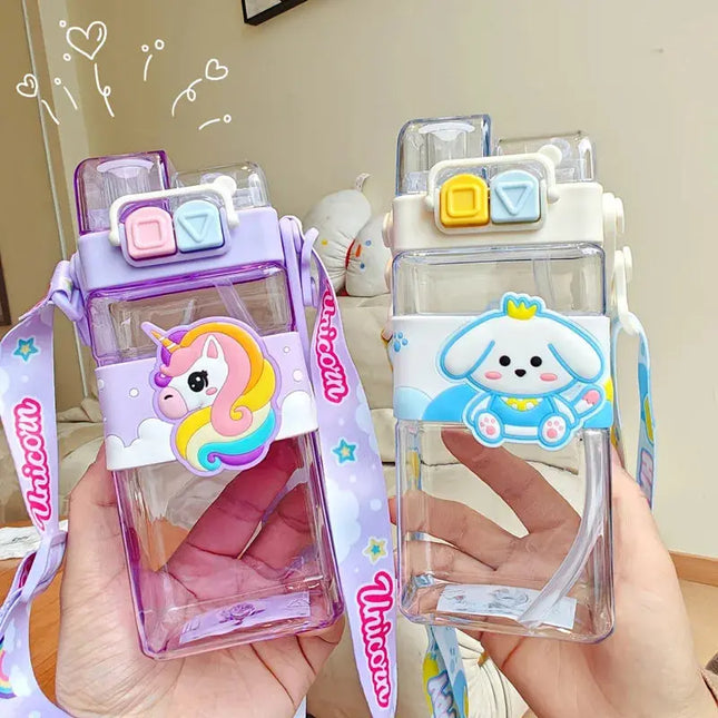 MyGiftHome 18oz Kids Square Water Bottle with Dual-Spout Design MyGiftHome