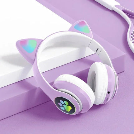 MyGiftHome Flash Lamp Cat Ear Headphones for Kids-Purple