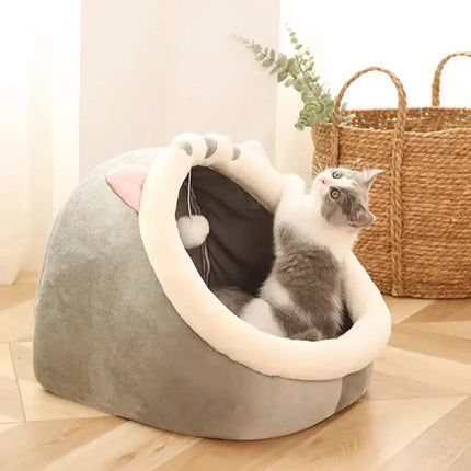 MyGiftHome Cartoon Cat Bed Cave Semi-Closed Cave Nest-Gray Cat