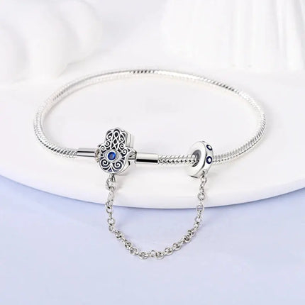 MyGiftHome S925 Silver Twisted Cable Bracelet with Pendant and Chain