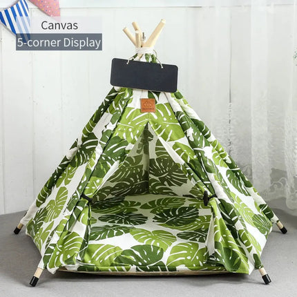 MyGiftHome Pet Teepee Tent for Cats & Dogs Bed with Nameplate-Turtle Leaves