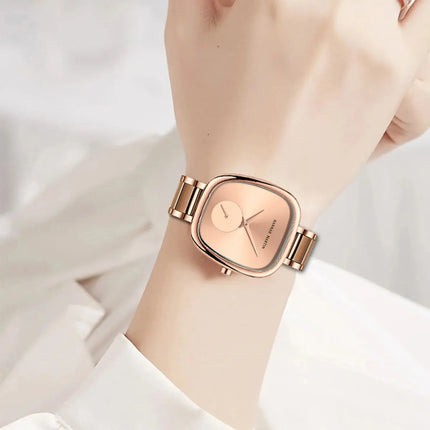 MyGiftHome Women’s Quartz Watch Classic Barrel Design-Rose Gold Dial and Strap