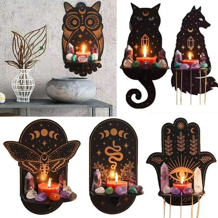 MyGiftHome Wall Mounted Candle Holder Wooden Crystal Display Shelf