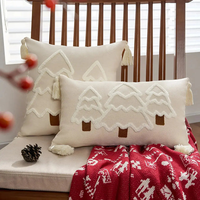 MyGiftHome Christmas Throw Pillow Cover with Tassels-Cream