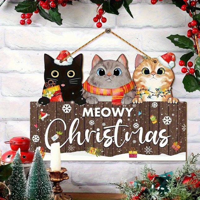 MyGiftHome Christmas Wooden Hanging Signs 3 Cats Pattern
