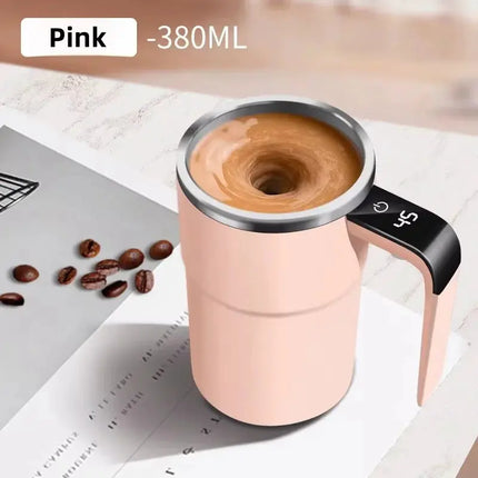 MyGiftHome 13oz Automatic Self Stirring Coffee Mug with Temperature Display-Pink