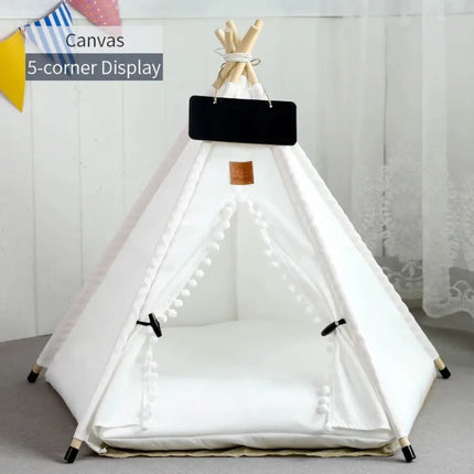 MyGiftHome Pet Teepee Tent for Cats & Dogs Bed with Nameplate-White