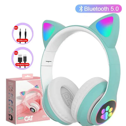 MyGiftHome Flash Lamp Cat Ear Headphones for Kids-Green