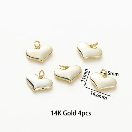 MyGiftHome 4PCS/Lot Gold Plated Heart Charms with Jump Ring