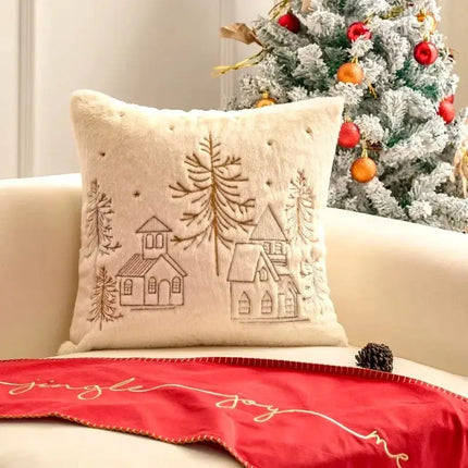 MyGiftHome Christmas Embroidered Cushion Cover Pillowcase-House