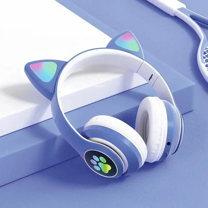 MyGiftHome Flash Lamp Cat Ear Headphones for Kids-Blue