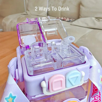 MyGiftHome 18oz Kids Square Water Bottle with Dual-Spout Design MyGiftHome