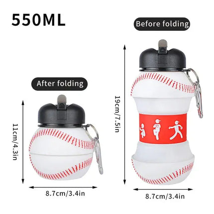 MyGiftHome 19oz Collapsible Silicone Ball Shaped Water Bottle-Baseball