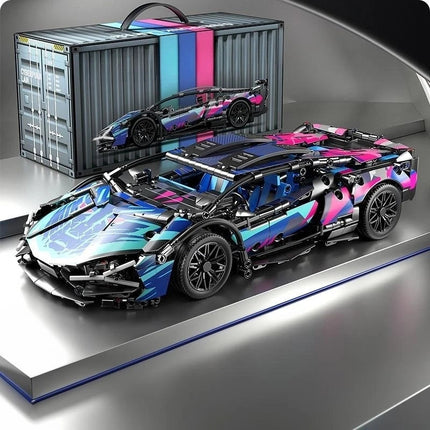 MyGiftHome Lamborghini Sián Building-Block Race-Car Set-Static Blue