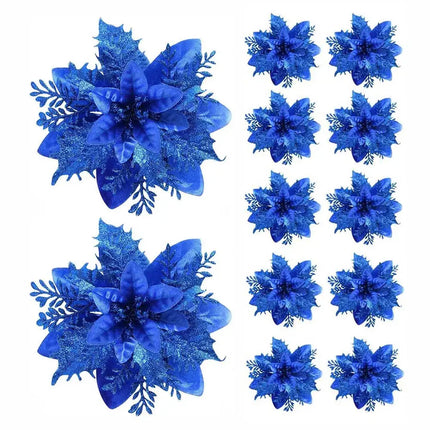 MyGiftHome Poinsettia Artificial Christmas Flowers Decoration-Blue