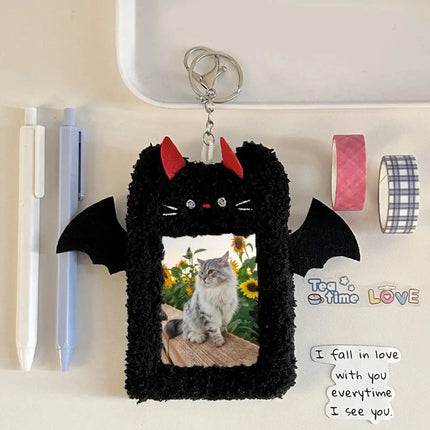 MyGiftHome Cartoon Plush Photocard Holder with Keychain-Black