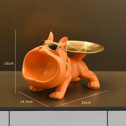 MyGiftHome Resin Bulldog Tray Statue Candy Dish Key Holder-Orange
