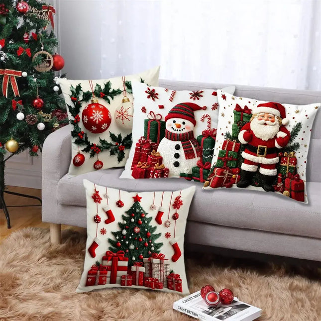 MyGiftHome Christmas Pillow Covers Santa Tree Ornament & Snowman Patterns
