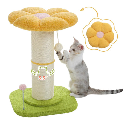 MyGiftHome Flower Cat Scratching Post with Cushion Perch-Yellow