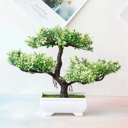 MyGiftHome Artificial Pine Plants Bonsai Potted Ornaments-White