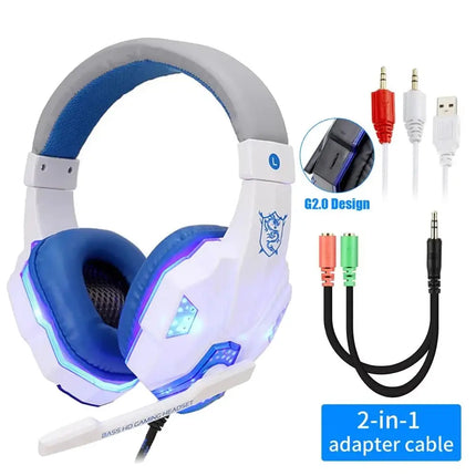 MyGiftHome Wired Stereo Gaming Headset with Microphone-White Blue