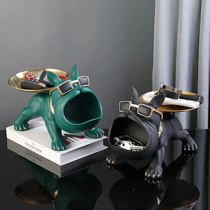 MyGiftHome Resin Bulldog Tray Statue Candy Dish Key Holder