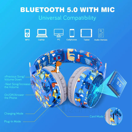 MyGiftHome Dinosaur Kids Headphones Wirless Bluetooth Headset