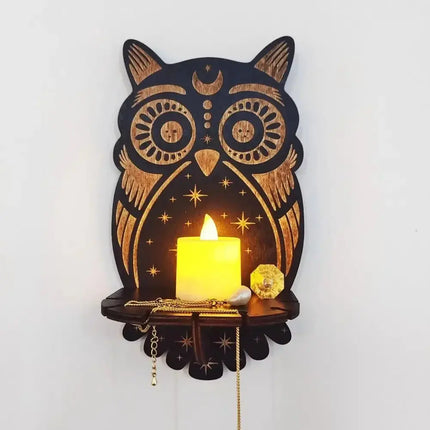 MyGiftHome Wall Mounted Candle Holder Wooden Crystal Display Shelf-Owl