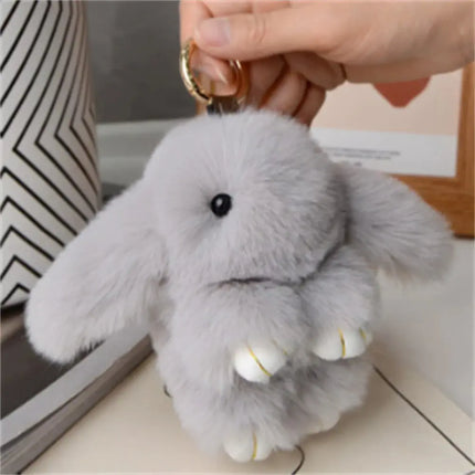 MyGiftHome Soft Fluffy Rabbit Keychain Bunny Bag Pendant-Gray