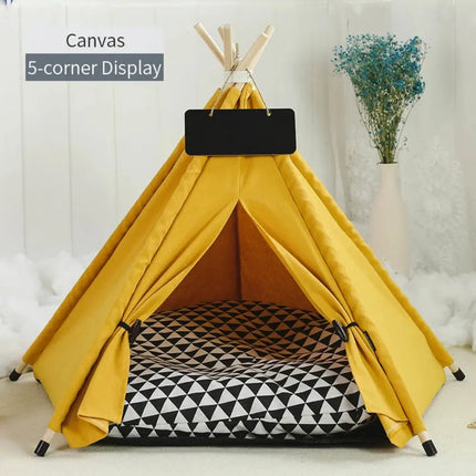 MyGiftHome Pet Teepee Tent for Cats & Dogs Bed with Nameplate-Yellow