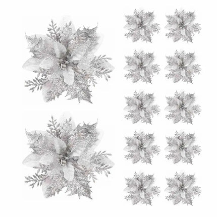 MyGiftHome Poinsettia Artificial Christmas Flowers Decoration-Silver