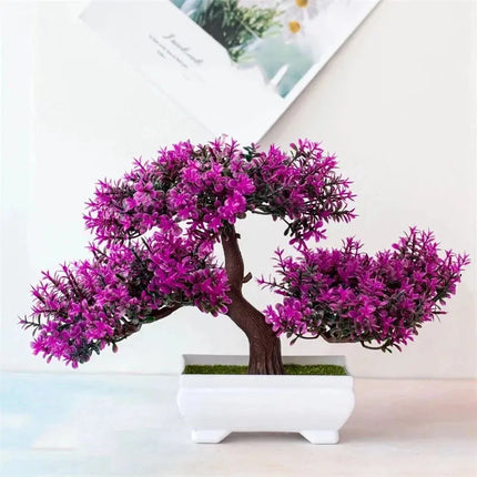 MyGiftHome Artificial Pine Plants Bonsai Potted Ornaments-Rose Red