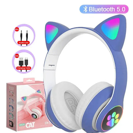 MyGiftHome Flash Lamp Cat Ear Headphones for Kids-Blue